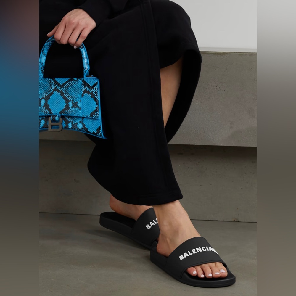 Balenciaga Piscine Logo Embossed Black Rubber Slides - 9